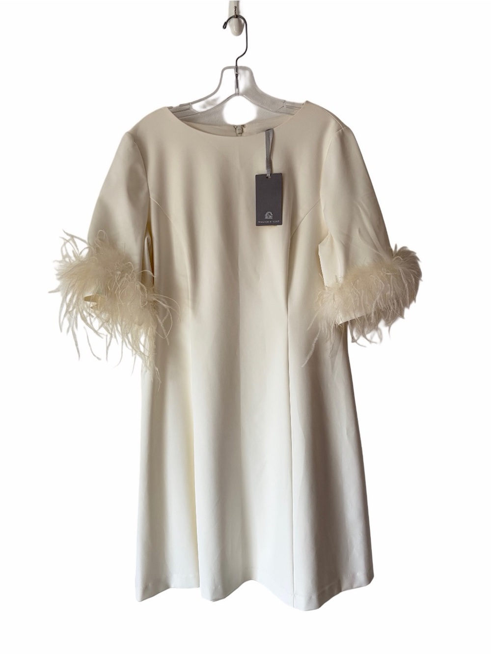 Preston & York Cream Ivory Elegant Feather-Sleeve Shift Dress NWTs size 10 - Picture 2 of 8